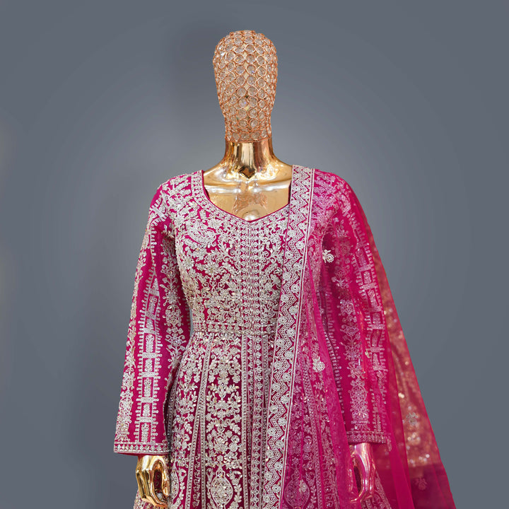 Deep Magenta Designer Farshi Bridal Dress with Heavy Zari, Sequins, Cutdana and Hand Embroidery