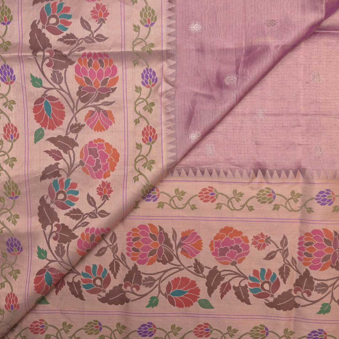 Purple Brocade Tissue Fabric with Threadwork Embroidery