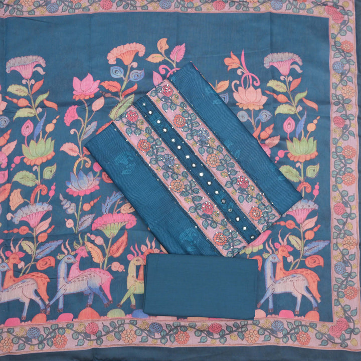 Blue Tussar Silk Unstitched Suit Set