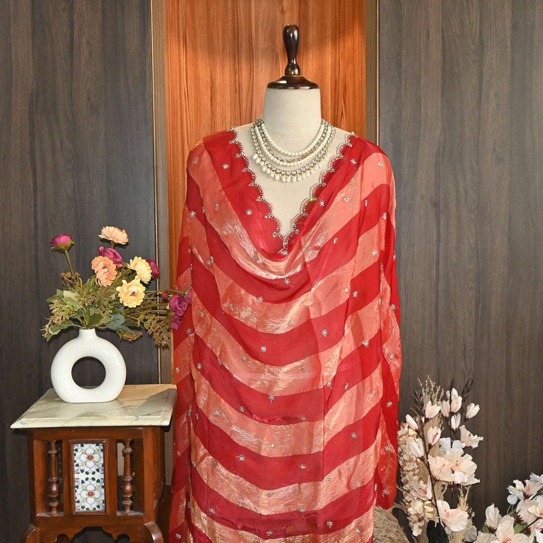 Elegant Fendi Organza Zari & Sequins Embroidery Dupatta | Premium Designer Dupatta | JHA435-01