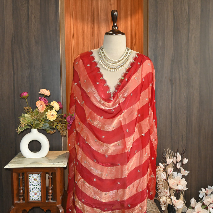 Elegant Fendi Organza Zari & Sequins Embroidery Dupatta | Premium Designer Dupatta | JHA435-01