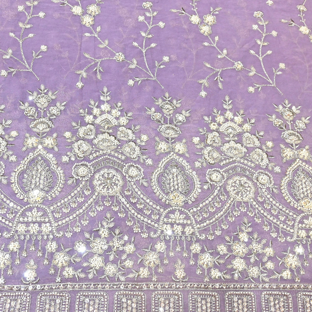 Viscose Georgette Moti With Zari Sequins Embroidery Fabric