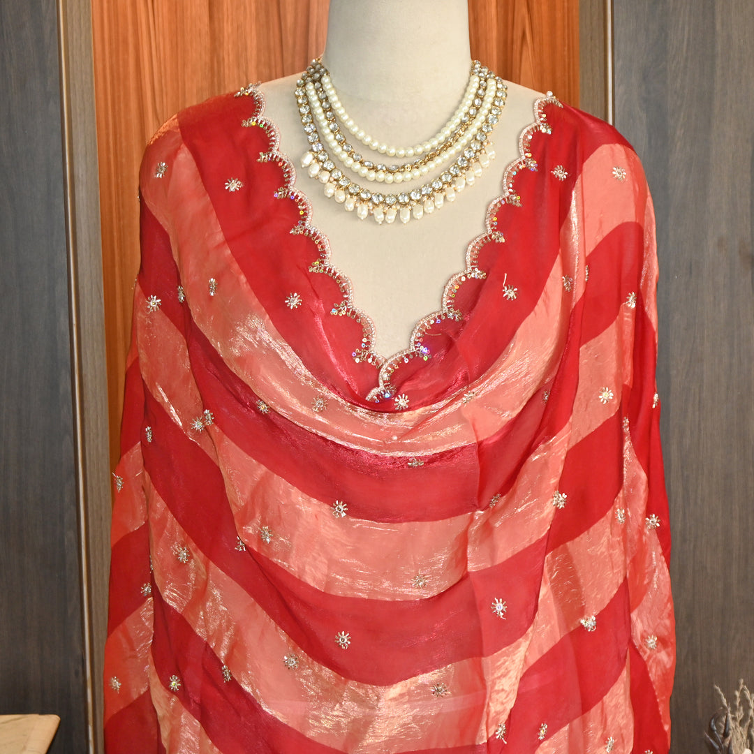 Elegant Fendi Organza Zari & Sequins Embroidery Dupatta | Premium Designer Dupatta | JHA435-01