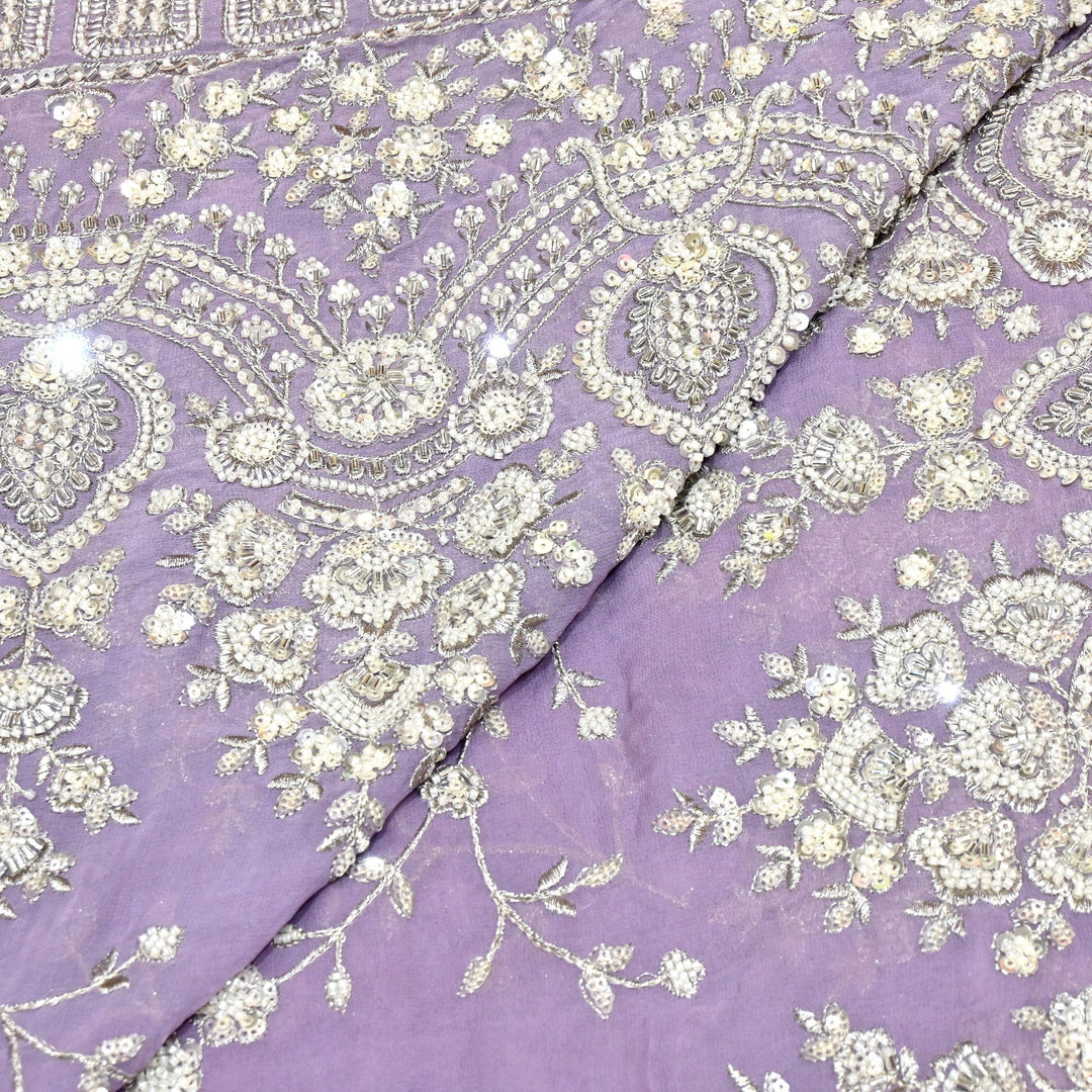 Viscose Georgette Moti With Zari Sequins Embroidery Fabric