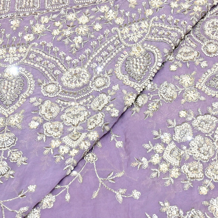 Viscose Georgette Moti With Zari Sequins Embroidery Fabric