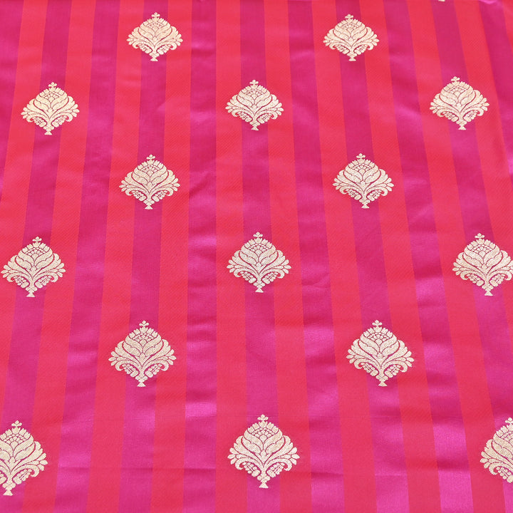 Premium Satin Stripes Zari Buta Brocade Fabric | Designer Zari Woven Fabric | MAS265-1