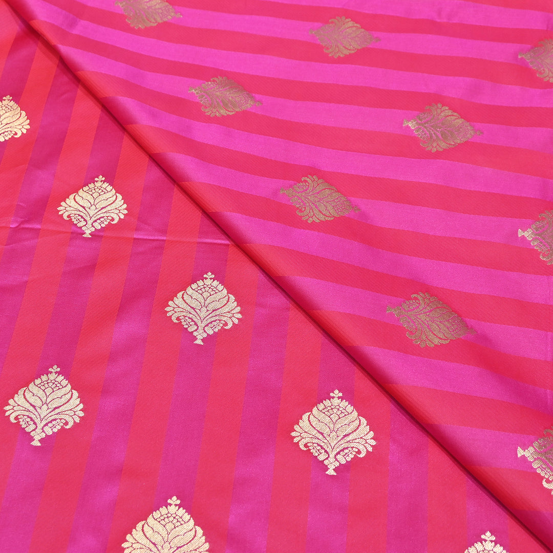 Premium Satin Stripes Zari Buta Brocade Fabric | Designer Zari Woven Fabric | MAS265-1