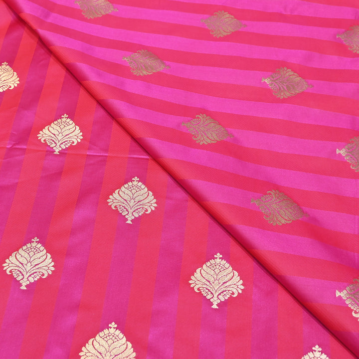 Premium Satin Stripes Zari Buta Brocade Fabric | Designer Zari Woven Fabric | MAS265-1