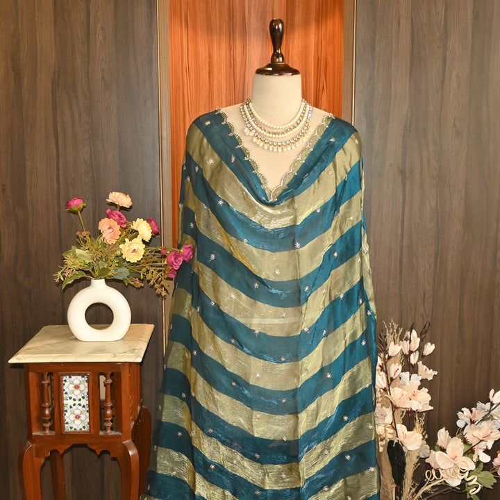 Elegant Fendi Organza Zari & Sequins Embroidery Dupatta | Premium Designer Dupatta | JHA435-02