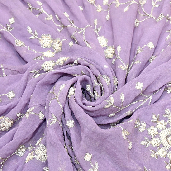 Viscose Georgette Moti With Zari Sequins Embroidery Fabric