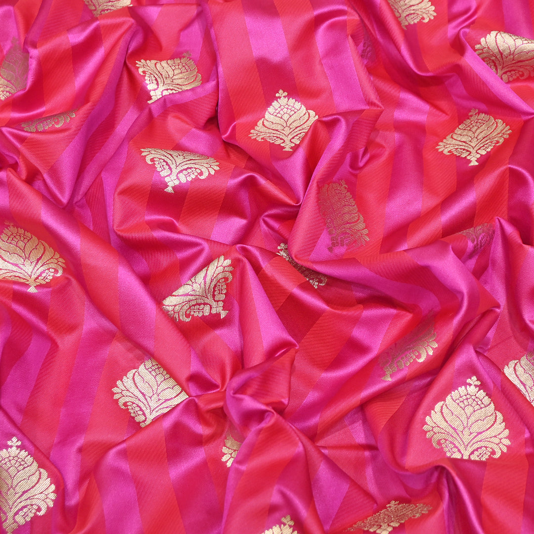 Premium Satin Stripes Zari Buta Brocade Fabric | Designer Zari Woven Fabric | MAS265-1