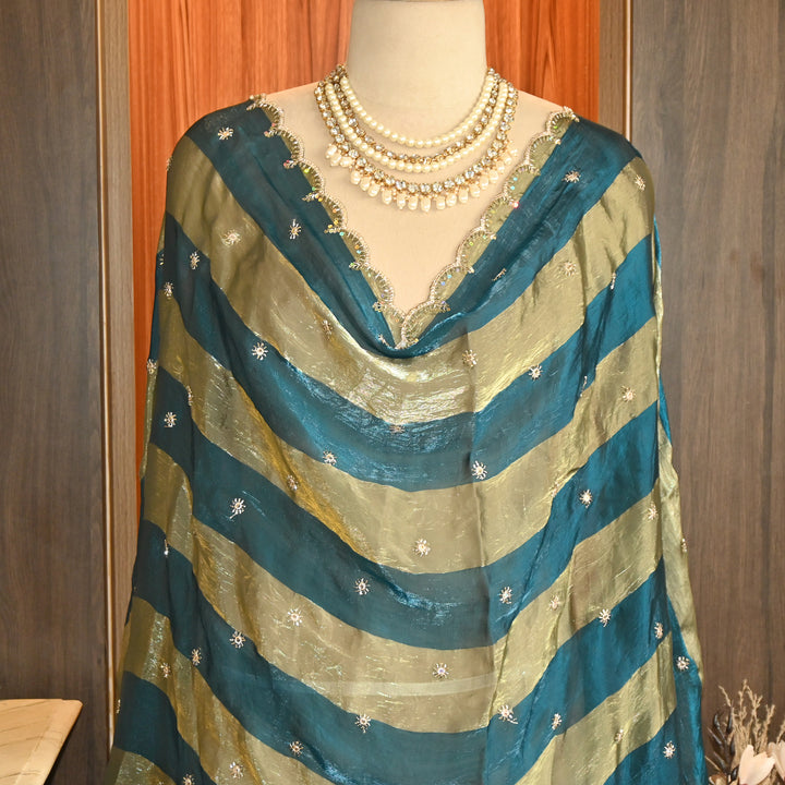Elegant Fendi Organza Zari & Sequins Embroidery Dupatta | Premium Designer Dupatta | JHA435-02