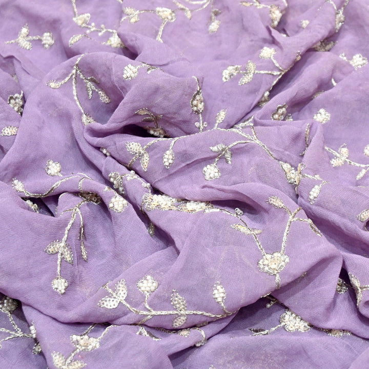 Viscose Georgette Moti With Zari Sequins Embroidery Fabric