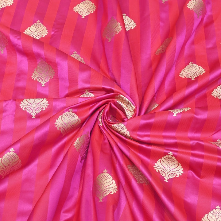 Premium Satin Stripes Zari Buta Brocade Fabric | Designer Zari Woven Fabric | MAS265-1