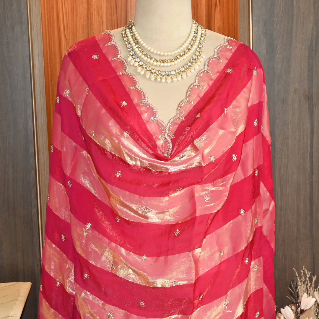 Elegant Fendi Organza Zari & Sequins Embroidery Dupatta | Premium Designer Dupatta | JHA435-03