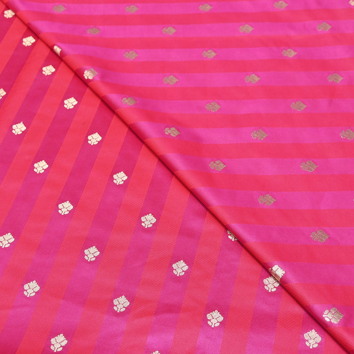 Premium Satin Stripes Zari Buta Brocade Fabric | Designer Zari Woven Fabric | MAS265-01