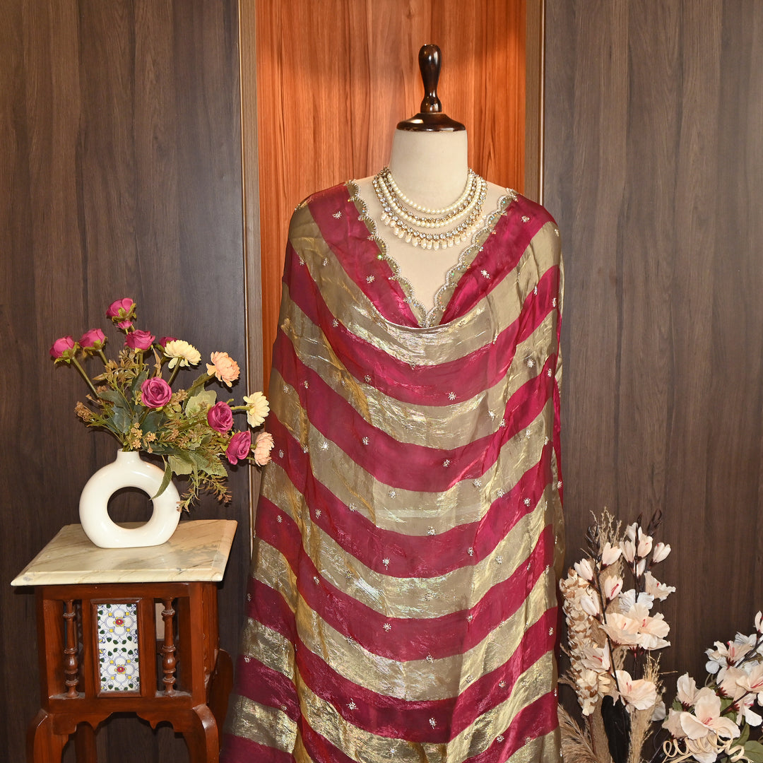 Elegant Fendi Organza Zari & Sequins Embroidery Dupatta | Premium Designer Dupatta | JHA435-04