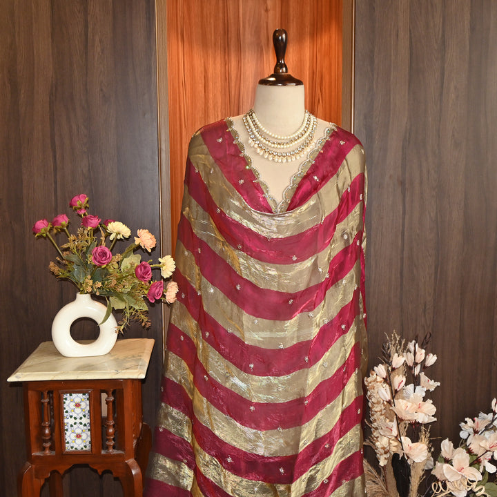 Elegant Fendi Organza Zari & Sequins Embroidery Dupatta | Premium Designer Dupatta | JHA435-04