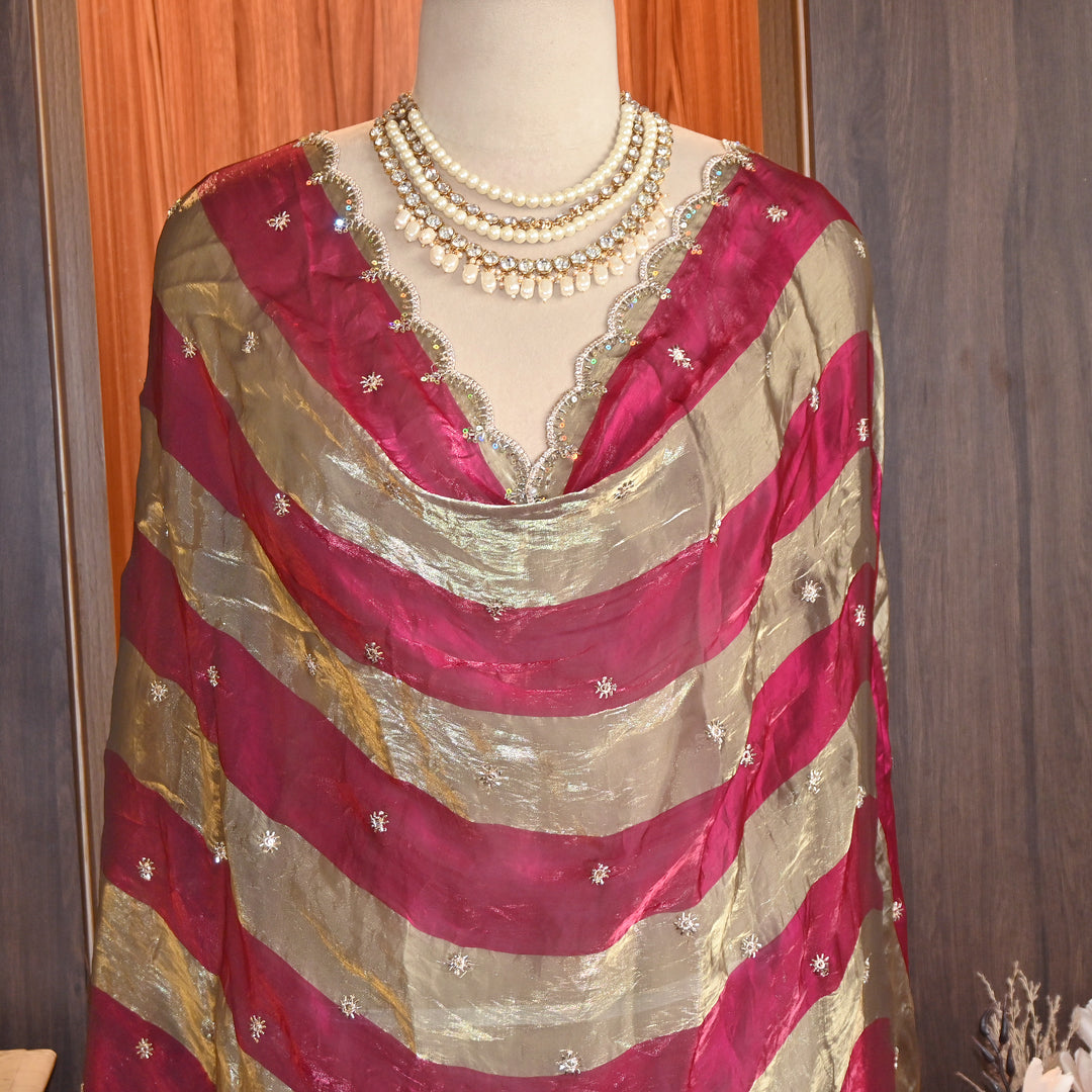 Elegant Fendi Organza Zari & Sequins Embroidery Dupatta | Premium Designer Dupatta | JHA435-04
