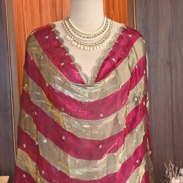 Elegant Fendi Organza Zari & Sequins Embroidery Dupatta | Premium Designer Dupatta | JHA435-04