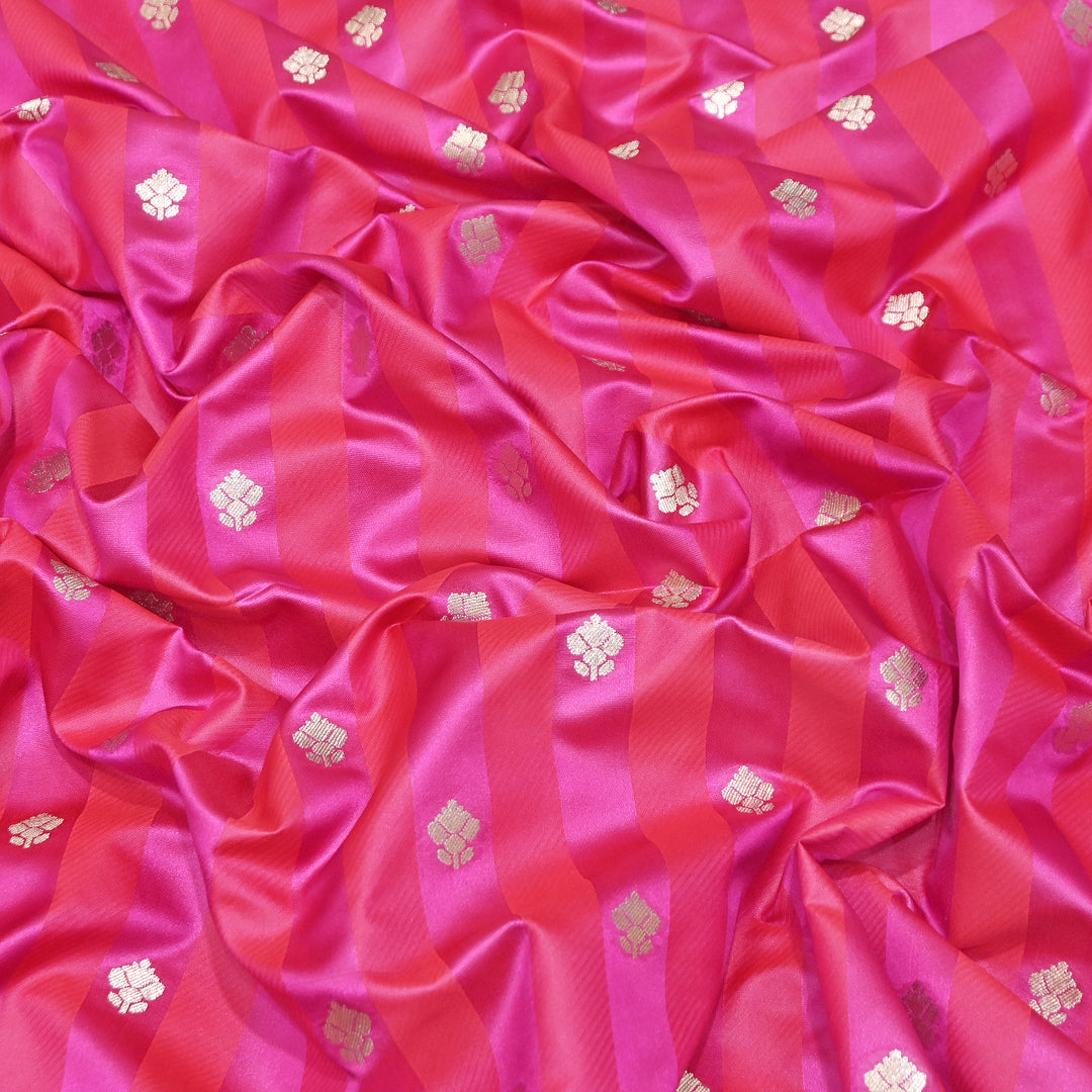 Premium Satin Stripes Zari Buta Brocade Fabric | Designer Zari Woven Fabric | MAS265-01