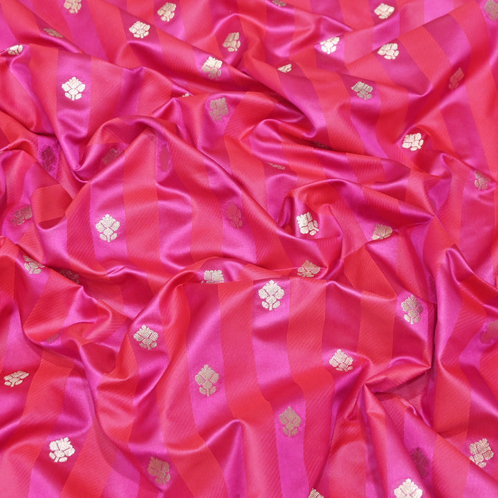 Premium Satin Stripes Zari Buta Brocade Fabric | Designer Zari Woven Fabric | MAS265-01