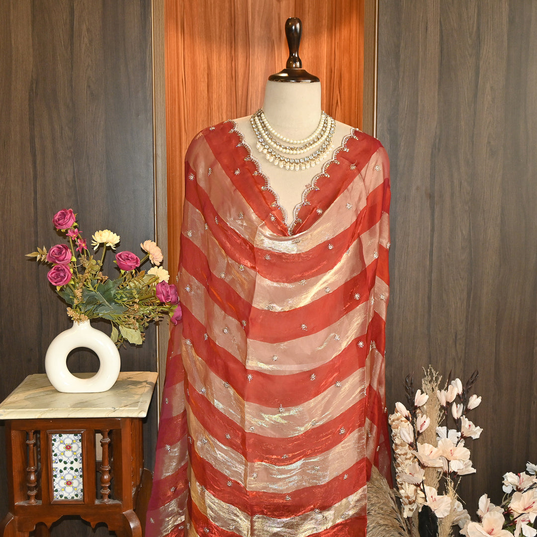 Elegant Fendi Organza Zari & Sequins Embroidery Dupatta | Premium Designer Dupatta | JHA435-05