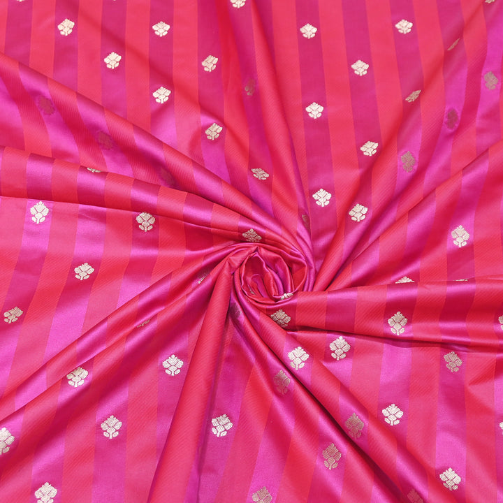 Premium Satin Stripes Zari Buta Brocade Fabric | Designer Zari Woven Fabric | MAS265-01
