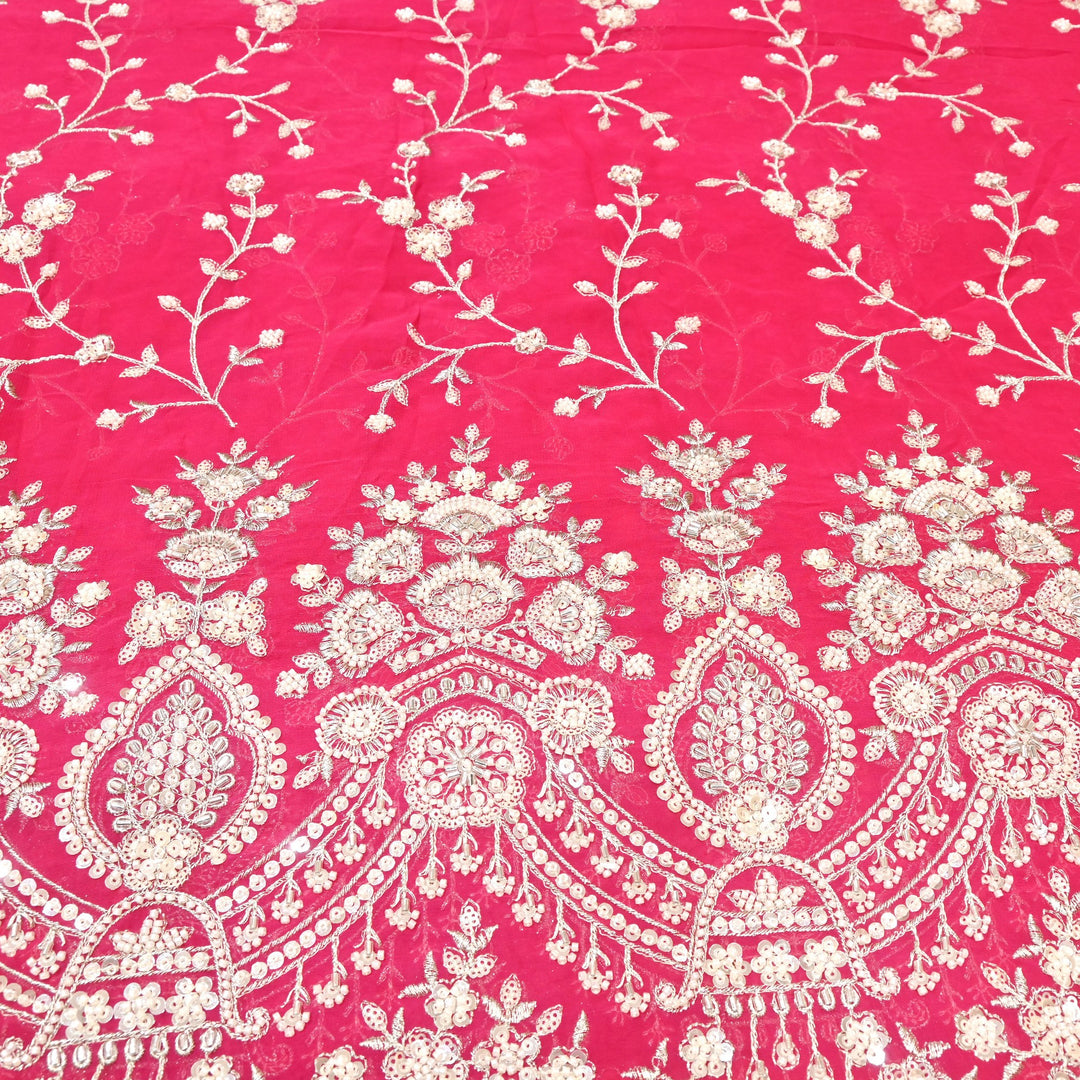 Viscose Georgette Moti With Zari Sequins Embroidery Fabric