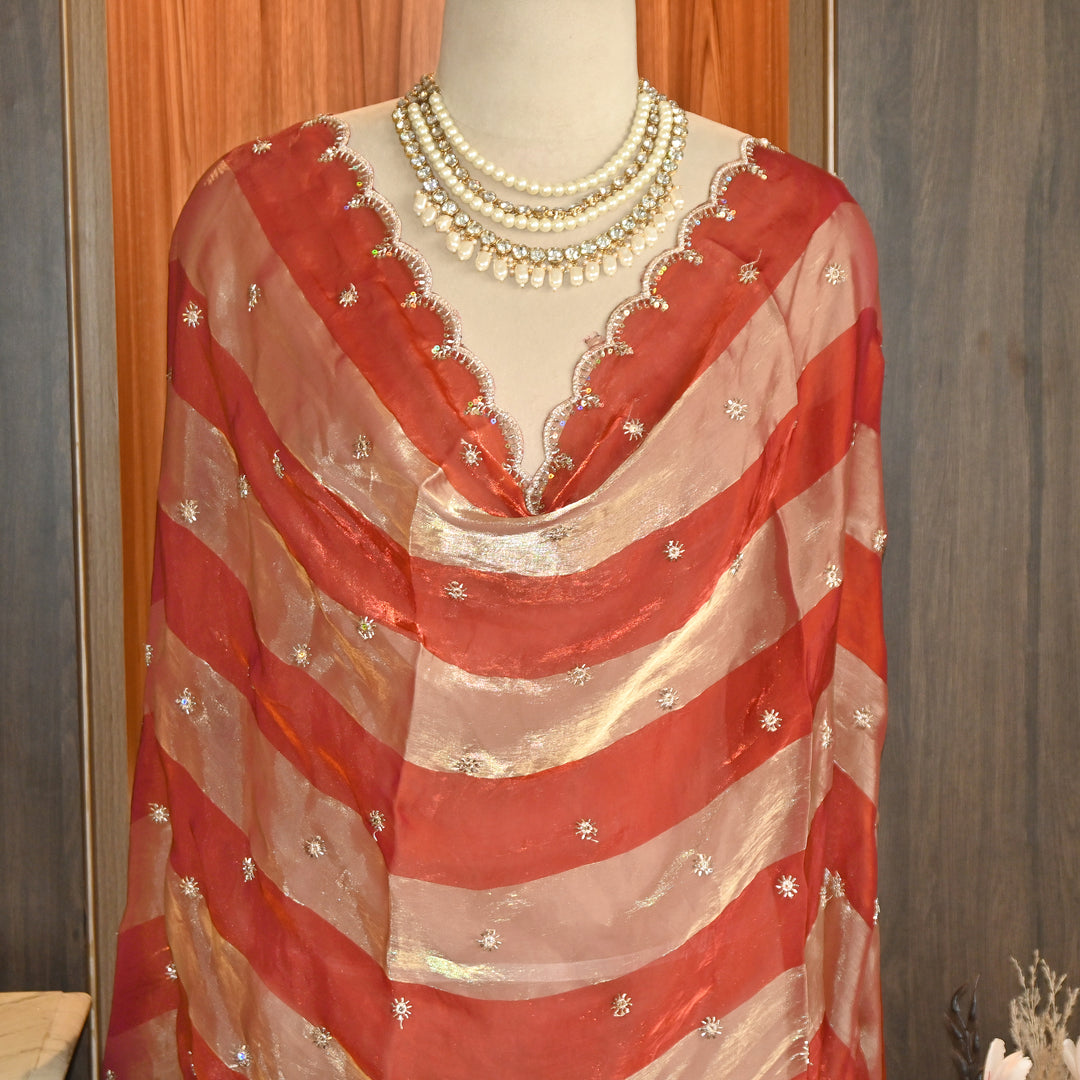Elegant Fendi Organza Zari & Sequins Embroidery Dupatta | Premium Designer Dupatta | JHA435-05