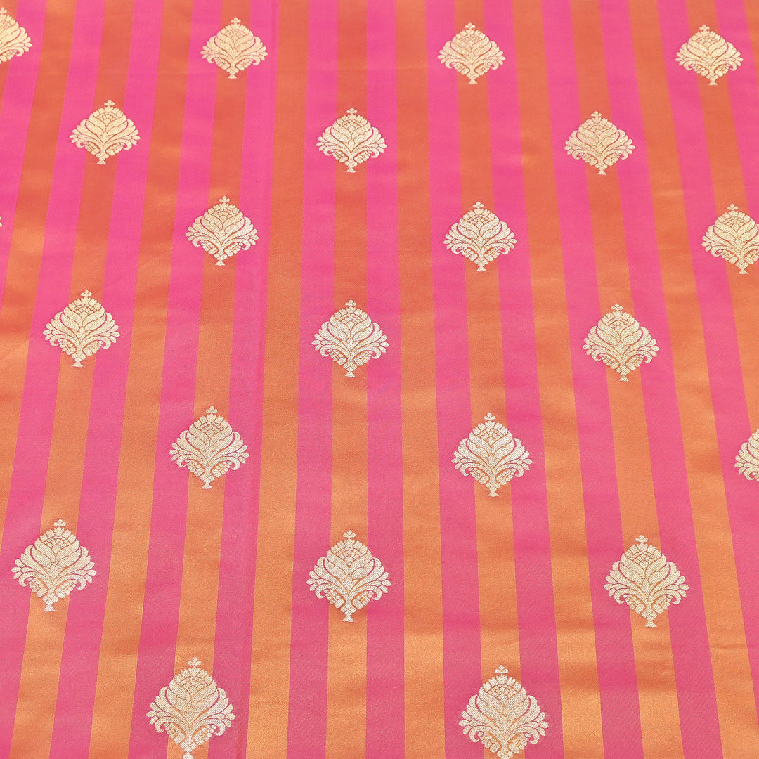 Premium Satin Stripes Zari Buta Brocade Fabric | Designer Zari Woven Fabric | MAS265-2