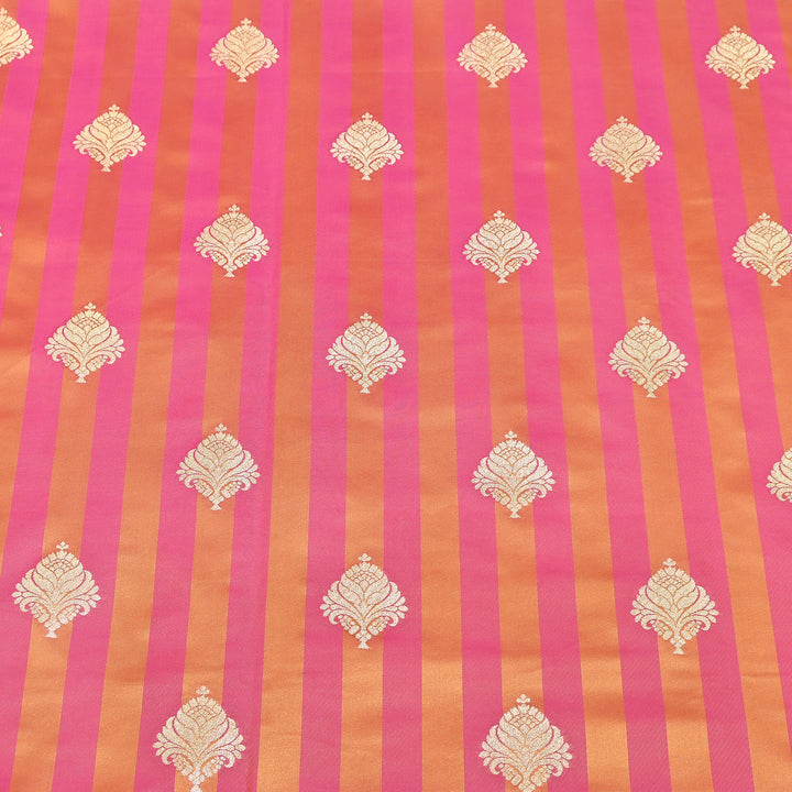 Premium Satin Stripes Zari Buta Brocade Fabric | Designer Zari Woven Fabric | MAS265-2