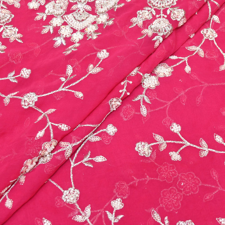 Viscose Georgette Moti With Zari Sequins Embroidery Fabric