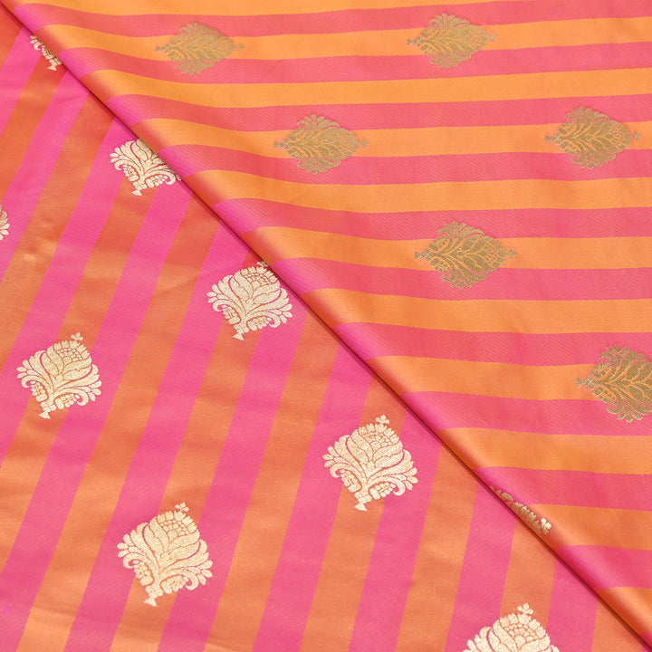 Premium Satin Stripes Zari Buta Brocade Fabric | Designer Zari Woven Fabric | MAS265-2