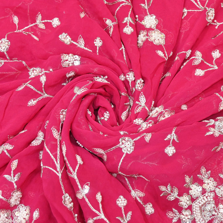 Viscose Georgette Moti With Zari Sequins Embroidery Fabric