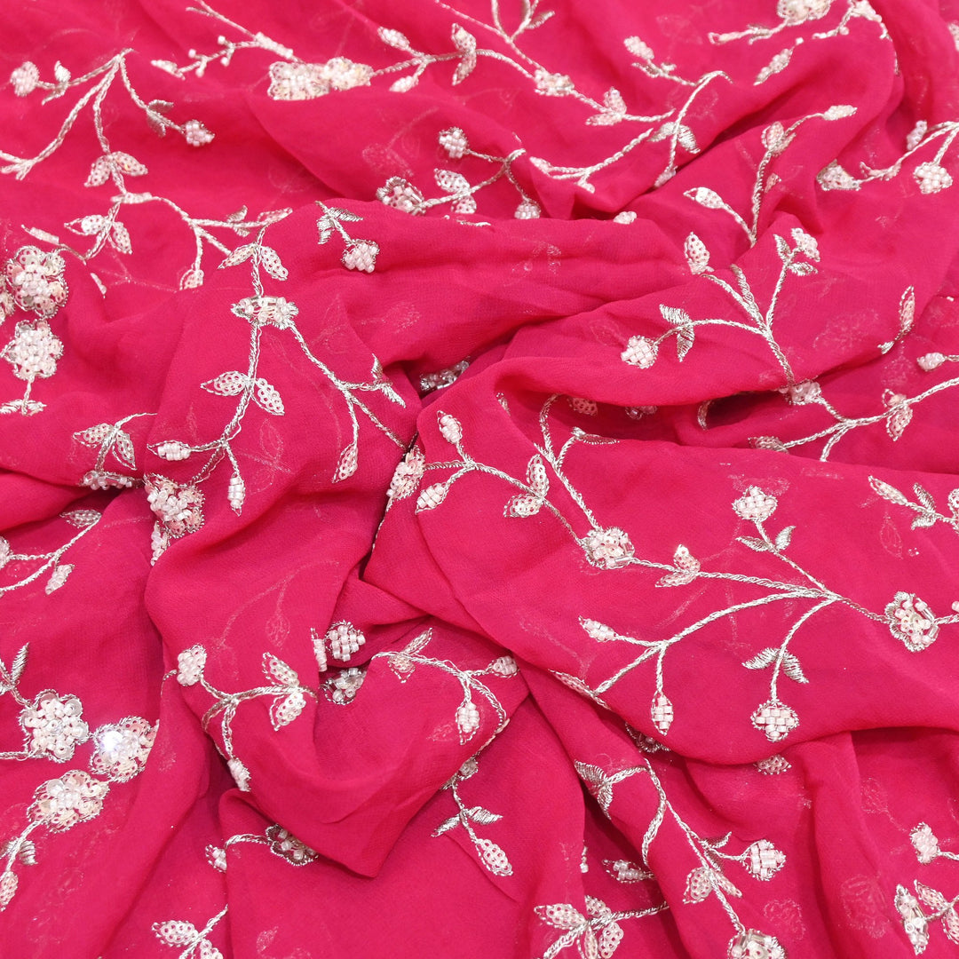 Viscose Georgette Moti With Zari Sequins Embroidery Fabric