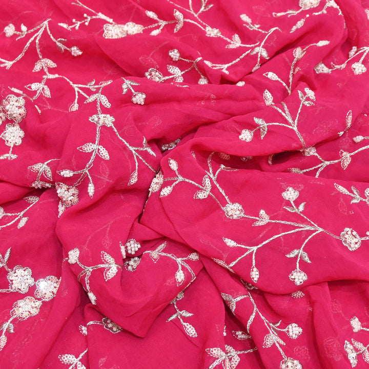 Viscose Georgette Moti With Zari Sequins Embroidery Fabric