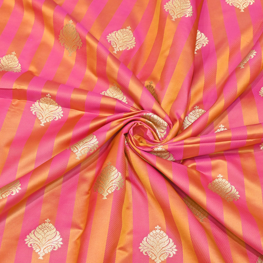 Premium Satin Stripes Zari Buta Brocade Fabric | Designer Zari Woven Fabric | MAS265-2