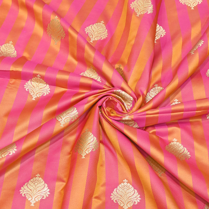 Premium Satin Stripes Zari Buta Brocade Fabric | Designer Zari Woven Fabric | MAS265-2