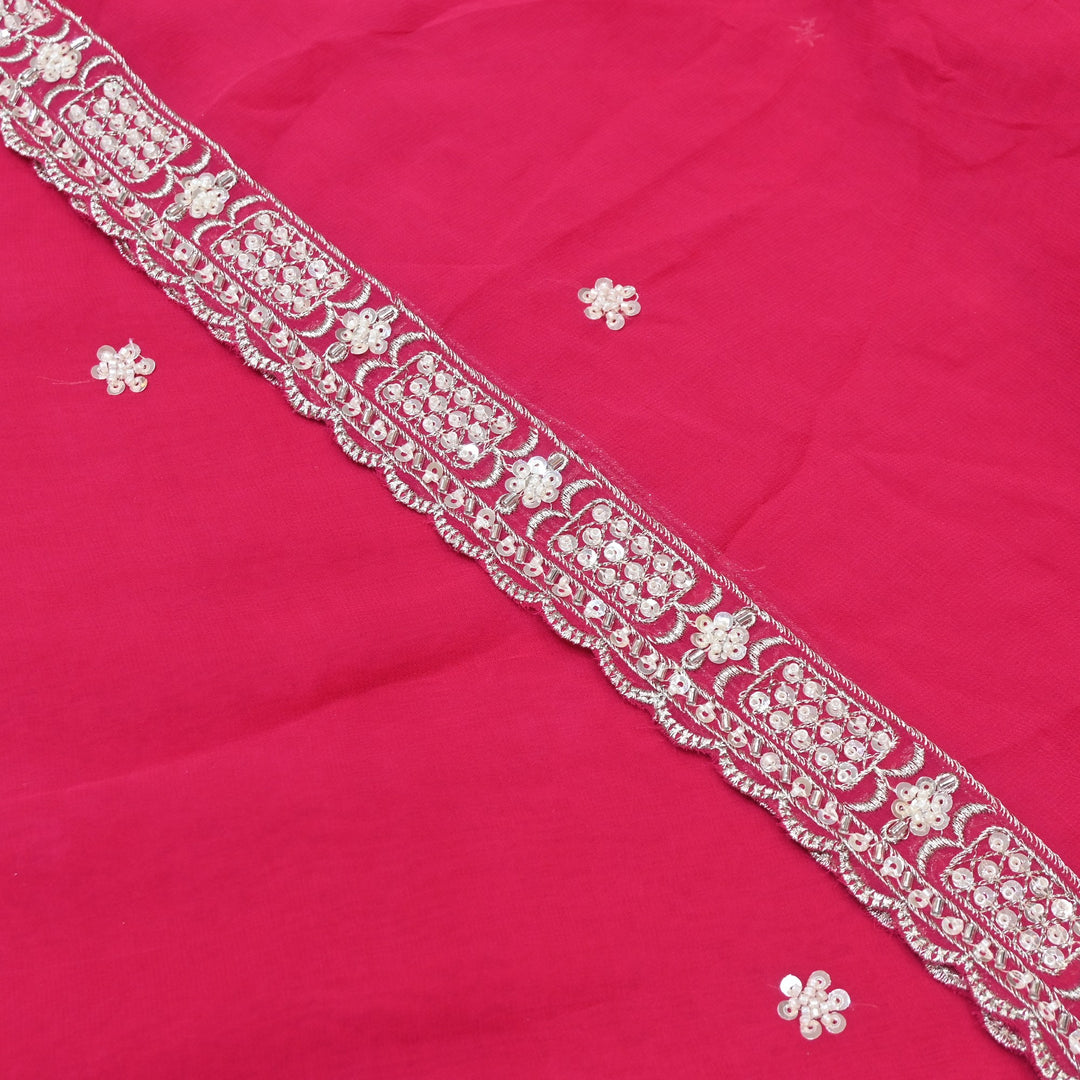 Viscose Georgette Moti With Zari Sequins Embroidery Fabric