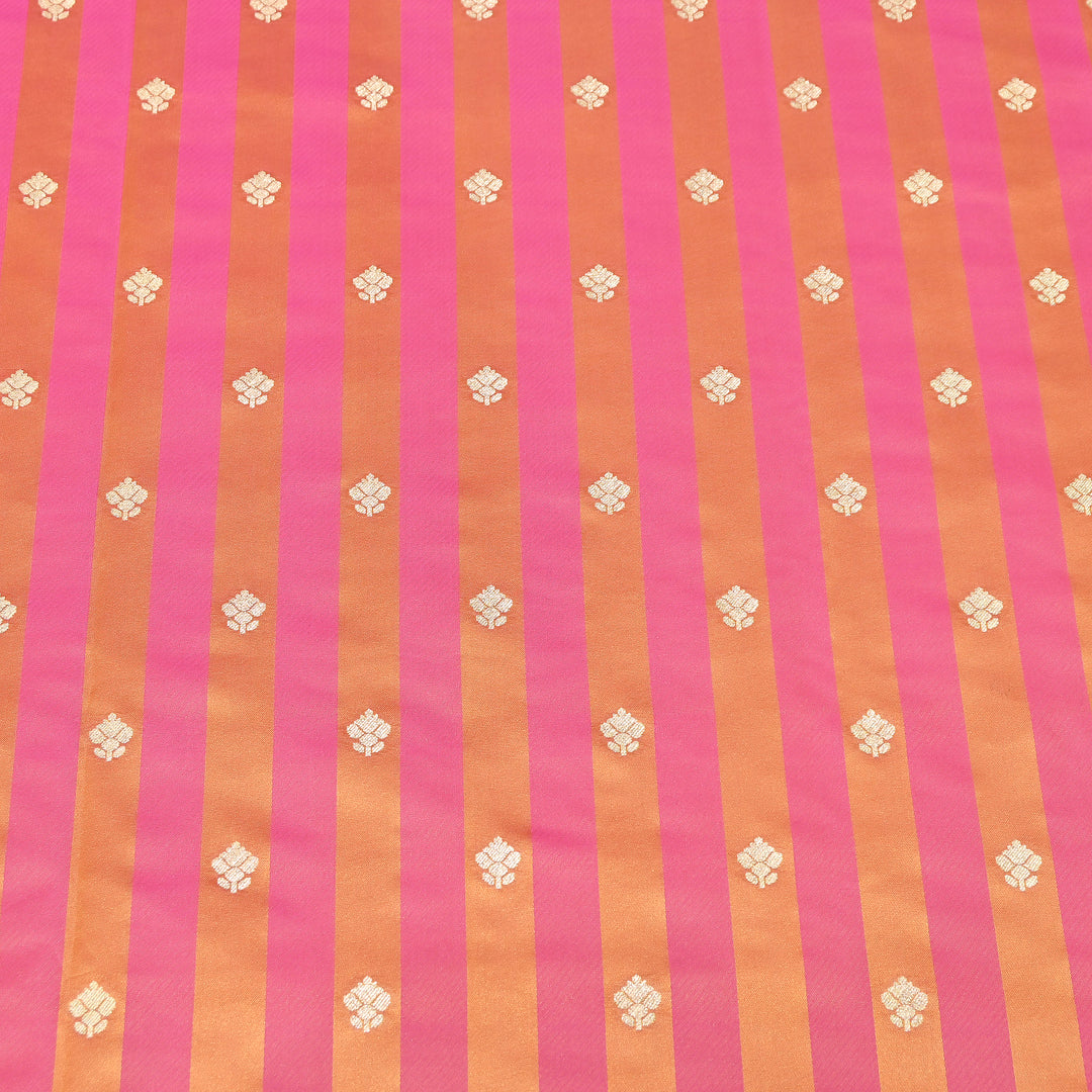 Premium Satin Stripes Zari Buta Brocade Fabric | Designer Zari Woven Fabric | MAS265-02