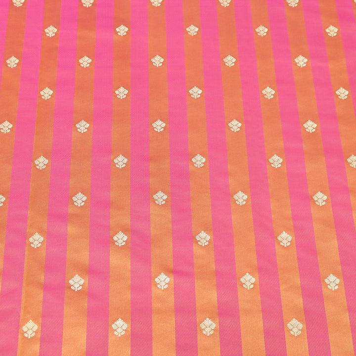 Premium Satin Stripes Zari Buta Brocade Fabric | Designer Zari Woven Fabric | MAS265-02