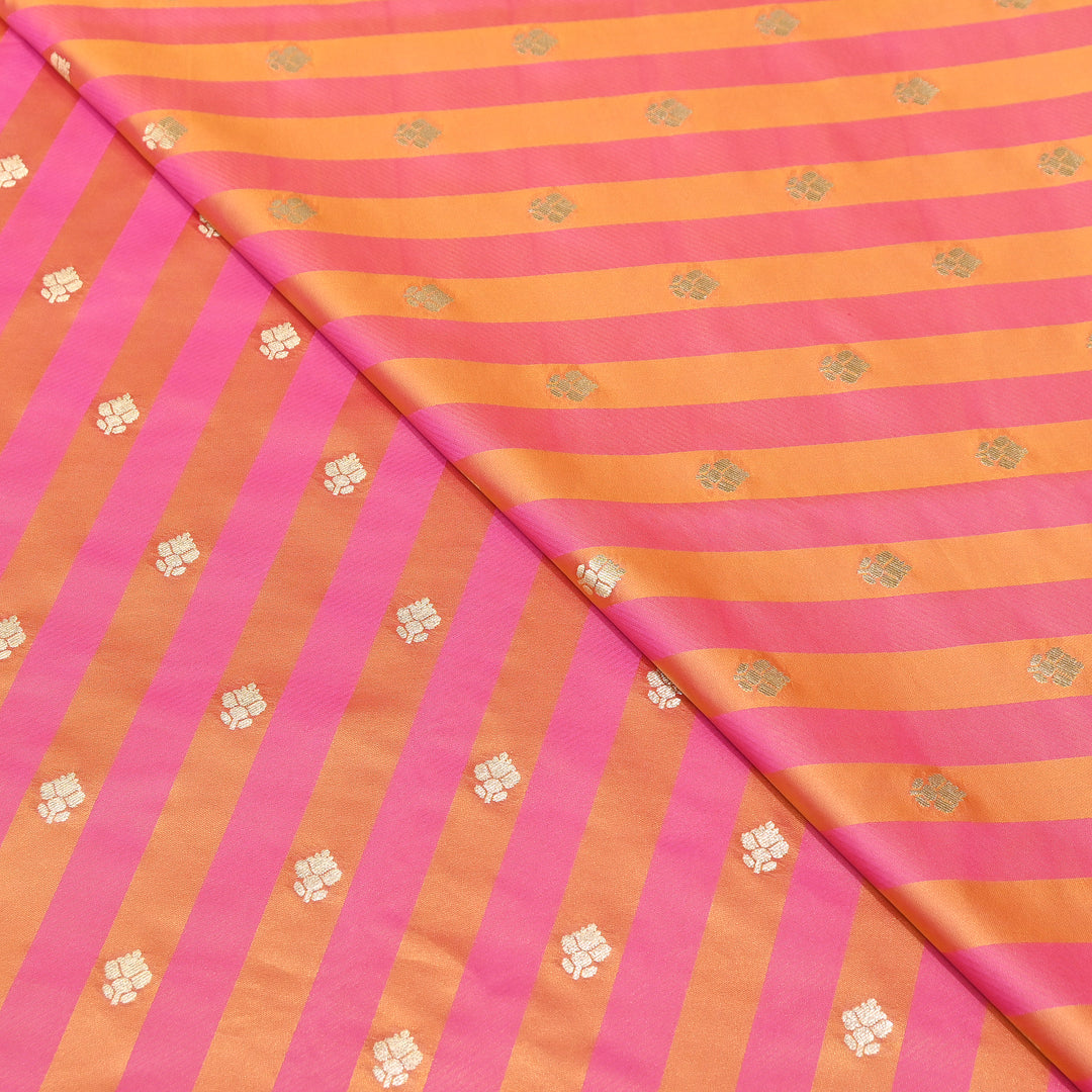 Premium Satin Stripes Zari Buta Brocade Fabric | Designer Zari Woven Fabric | MAS265-02