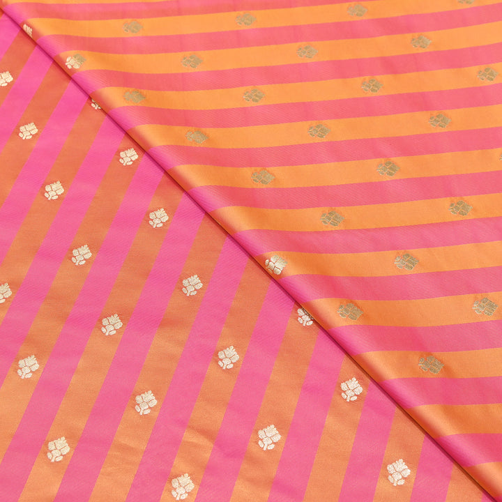Premium Satin Stripes Zari Buta Brocade Fabric | Designer Zari Woven Fabric | MAS265-02