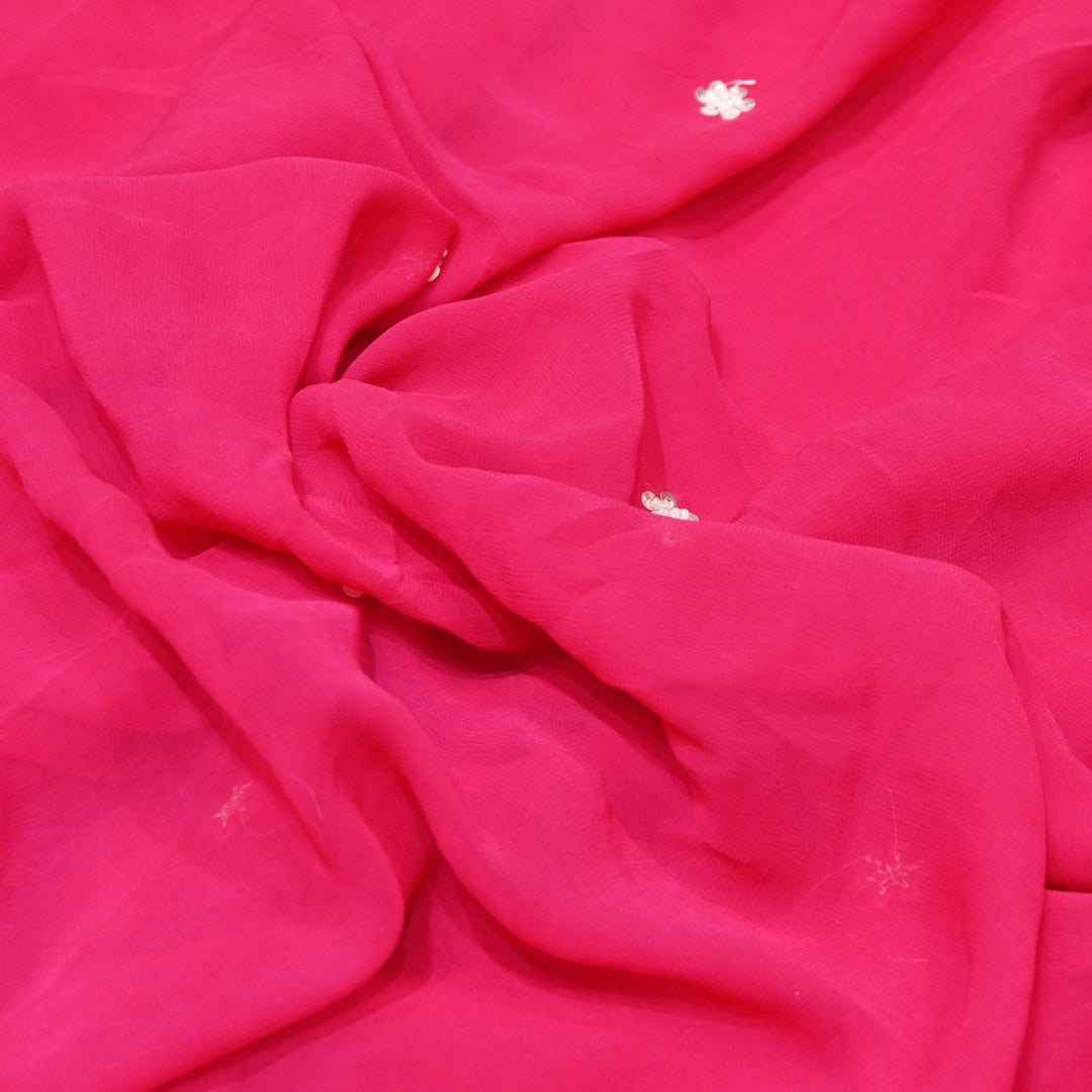 Viscose Georgette Moti With Zari Sequins Embroidery Fabric
