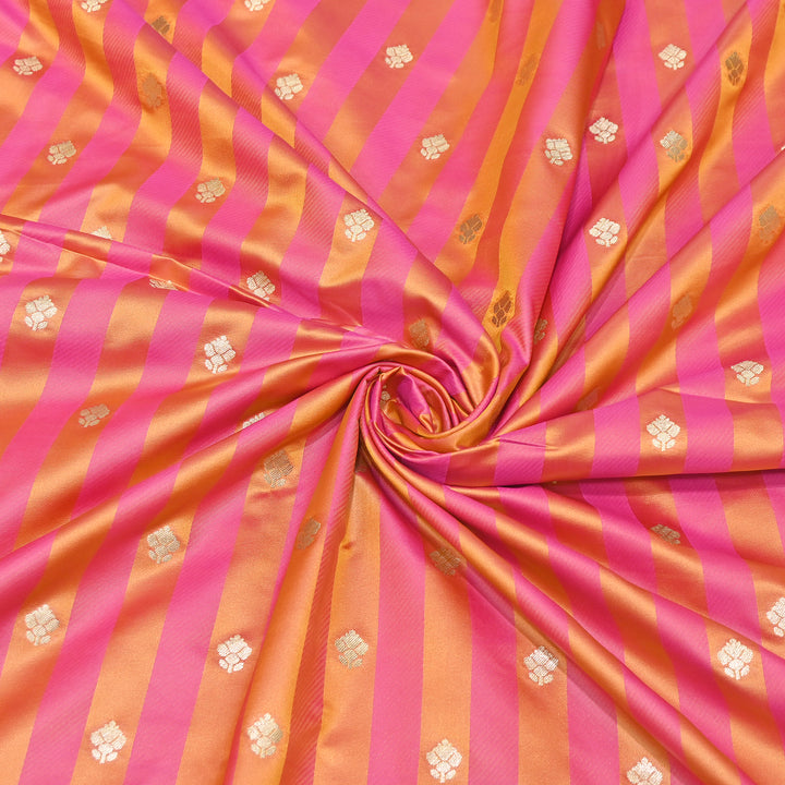 Premium Satin Stripes Zari Buta Brocade Fabric | Designer Zari Woven Fabric | MAS265-02