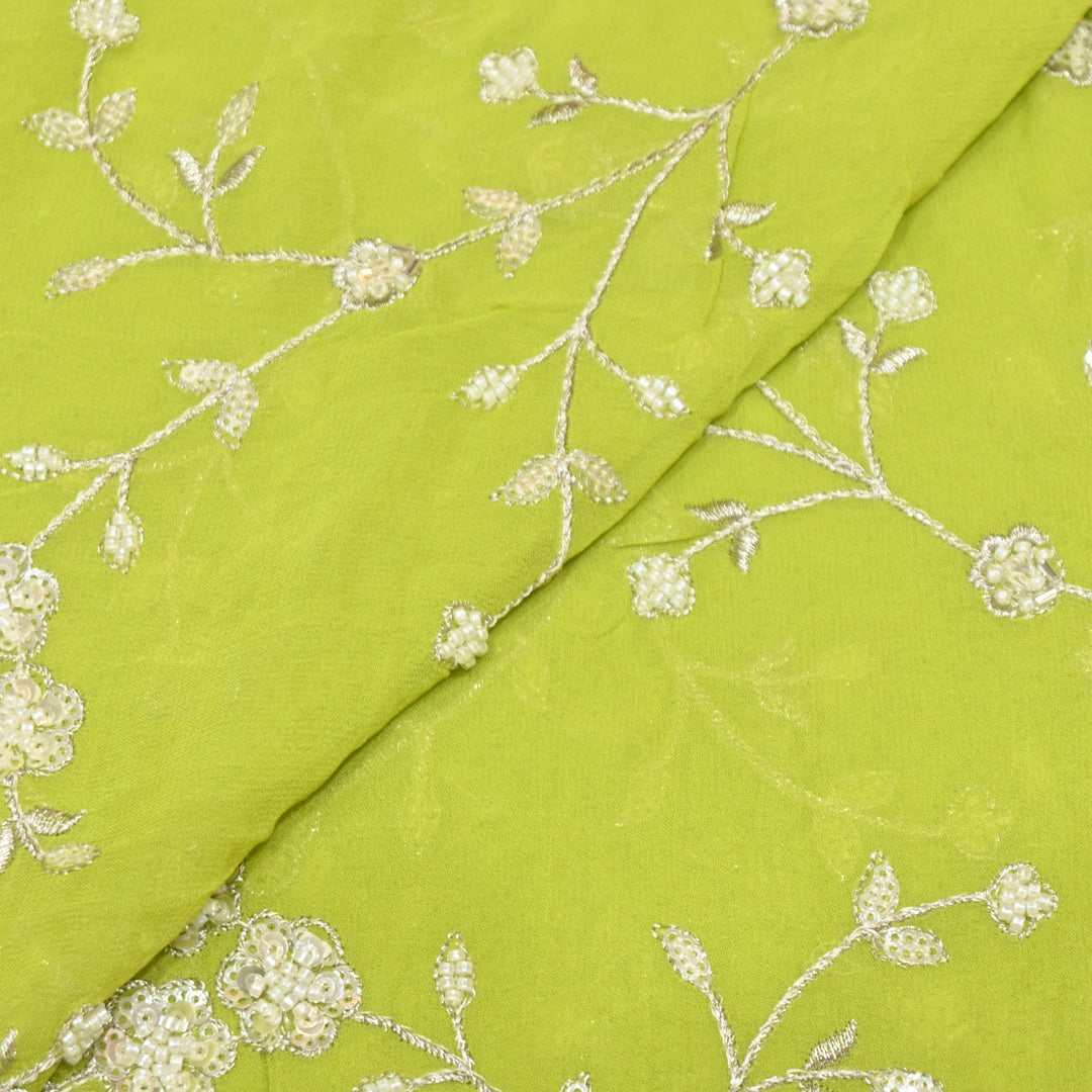 Viscose Georgette Moti With Zari Sequins Embroidery Fabric