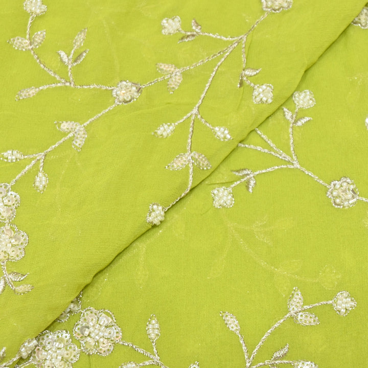 Viscose Georgette Moti With Zari Sequins Embroidery Fabric