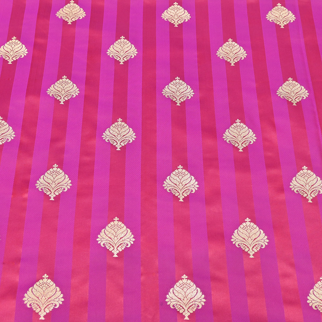 Premium Satin Stripes Zari Buta Brocade Fabric | Designer Zari Woven Fabric | MAS265-3