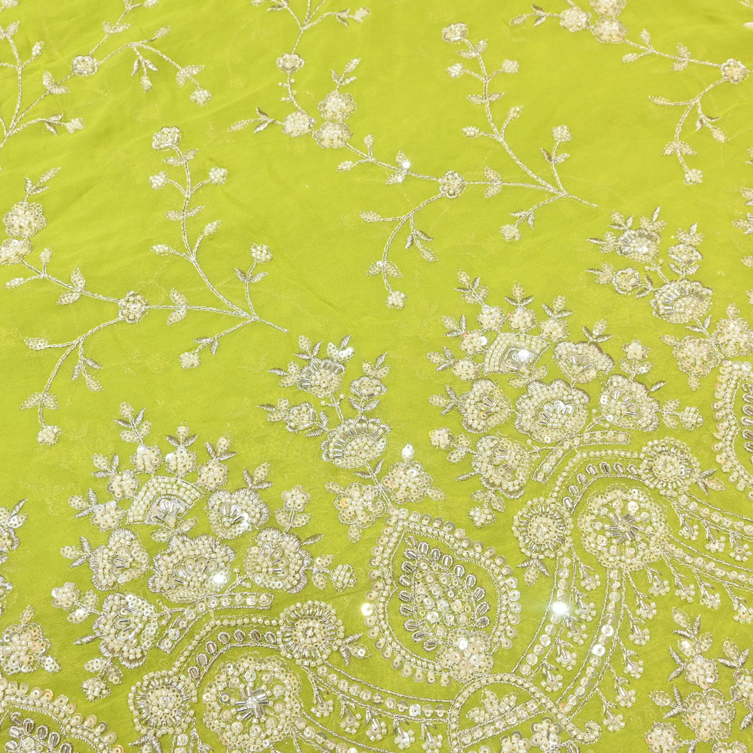 Viscose Georgette Moti With Zari Sequins Embroidery Fabric